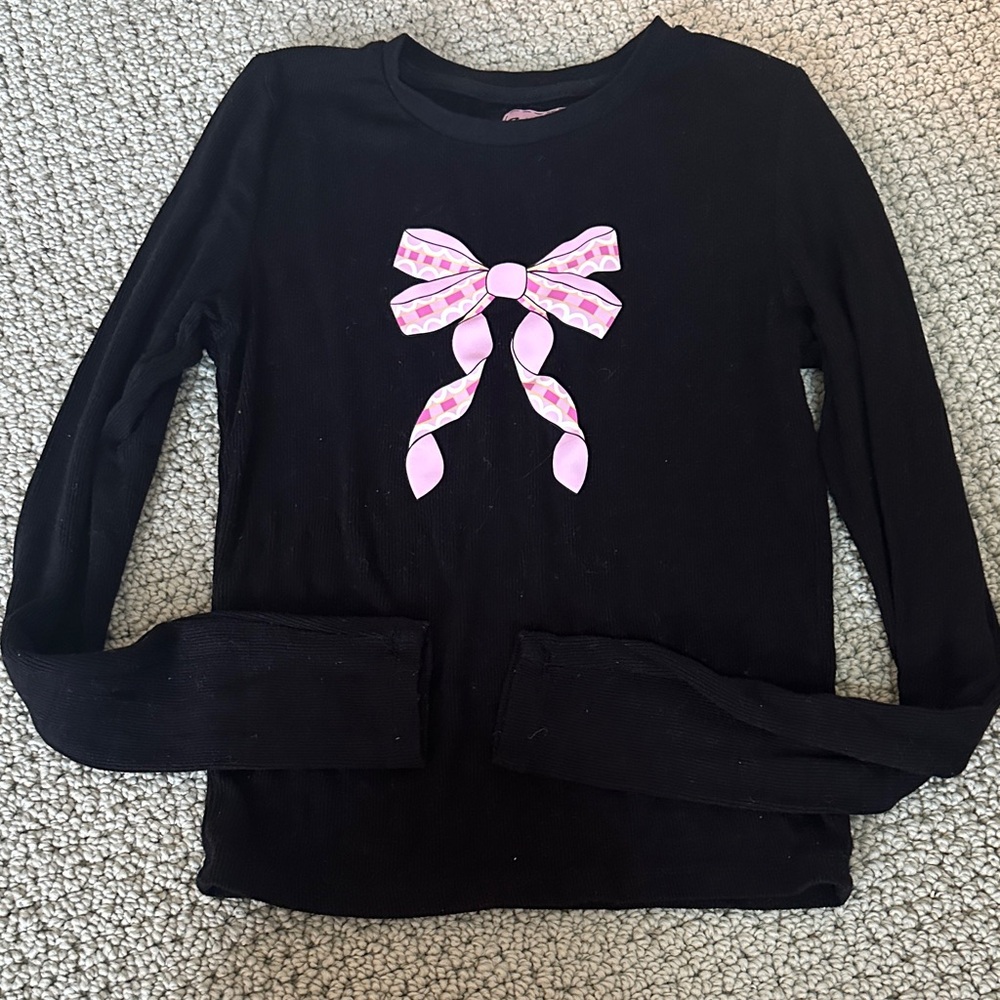 Lisa Says Gah Les Miss black ribbed pink bow coquette long sleeve tee XS